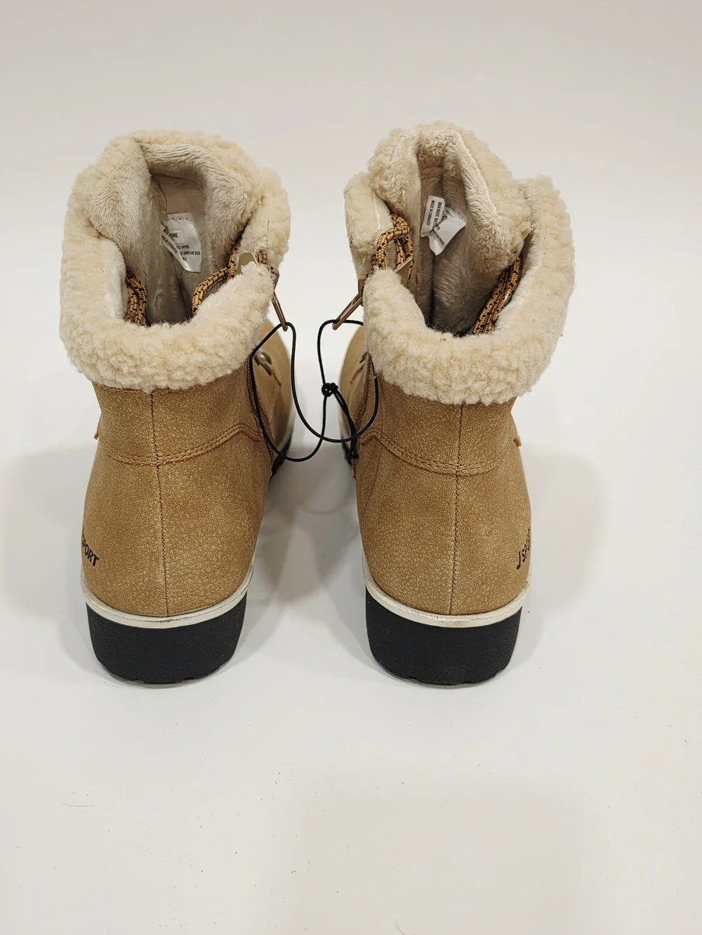 JSport Bluestone Tan Cozy Faux-Shearling Lace-Up Boots US Size 9